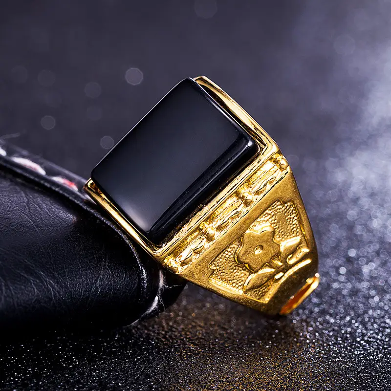 Vietnam Sand Gold Men's Ring with Red Stone