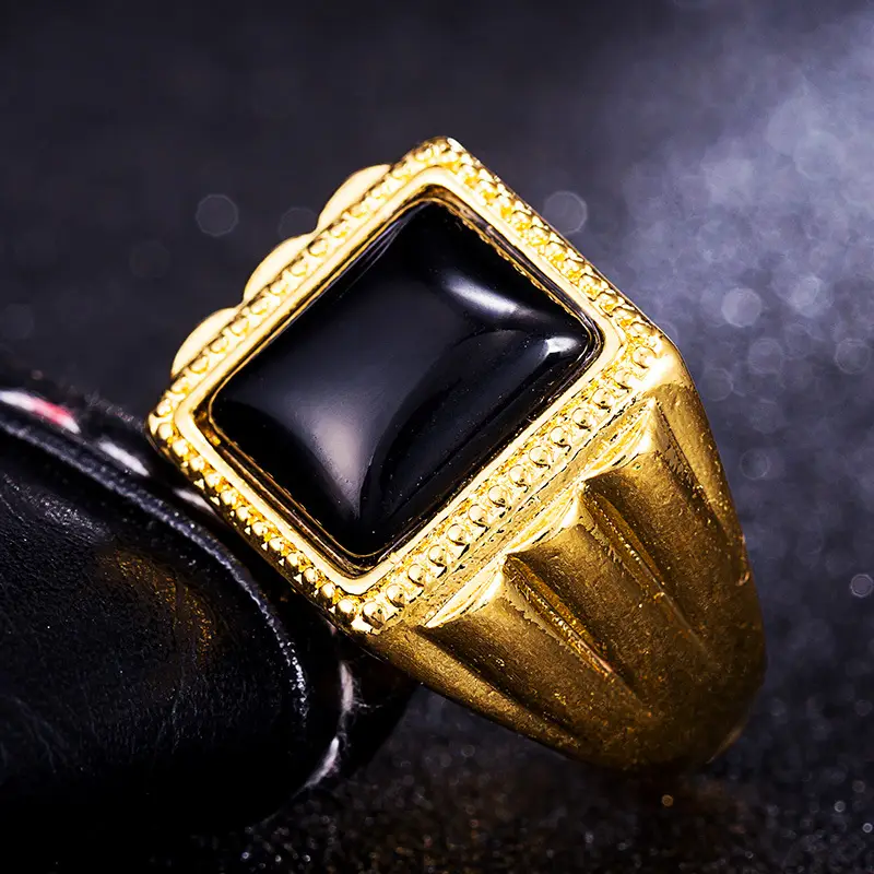 Vietnam Sand Gold Men's Ring with Red Stone