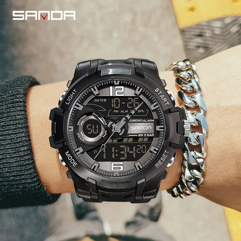 Sanda Men's Black Digital Watch with 58.5" Display