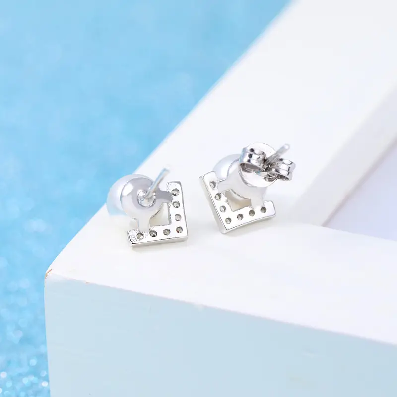 Korean Style Pearl V-Shaped Silver Earrings for Women