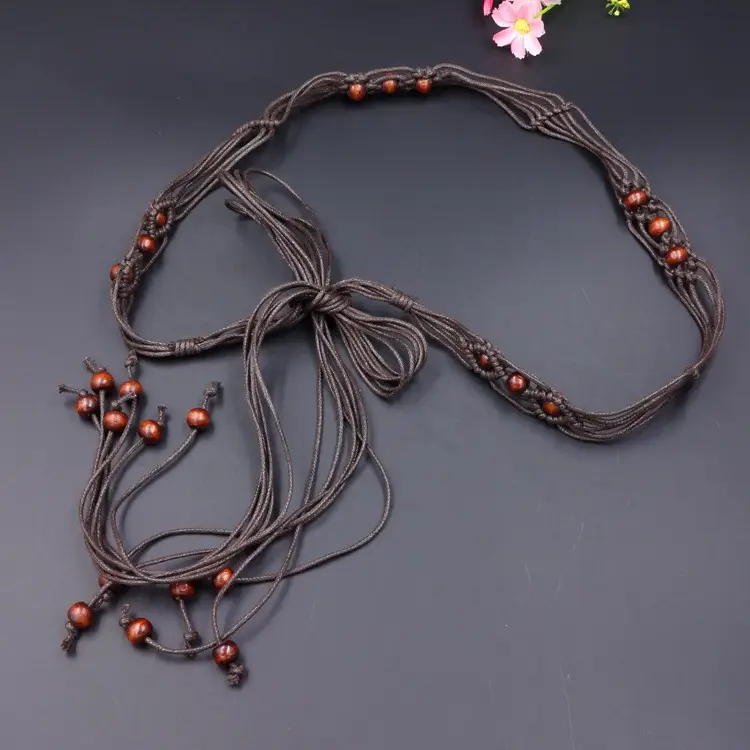Women's Wooden Beads Waist Chain for Sweater Dress