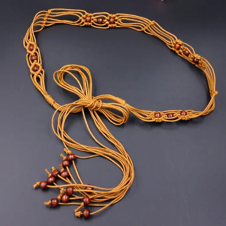 Women's Wooden Beads Waist Chain for Sweater Dress