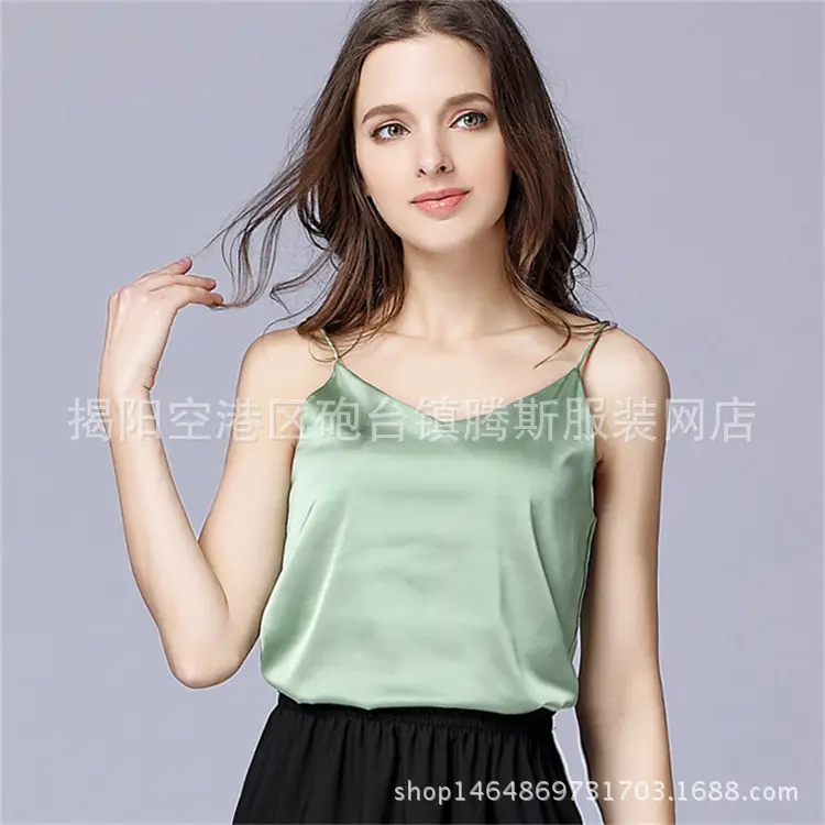 Green V-Neck Silk Camisole Women Plus Size Summer - Image 14