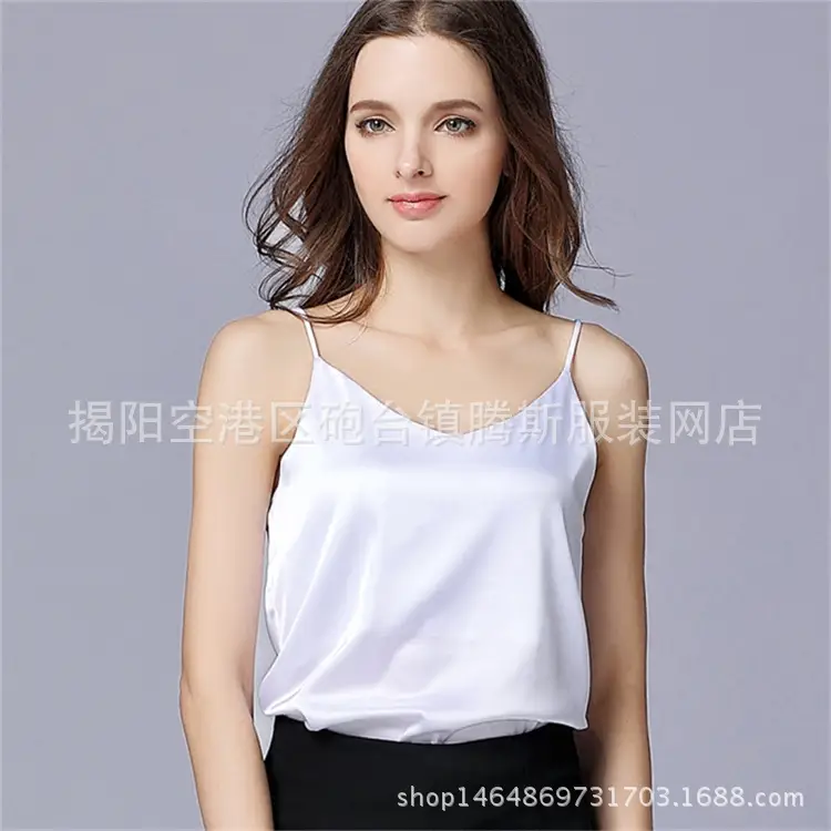 Green V-Neck Silk Camisole Women Plus Size Summer - Image 3