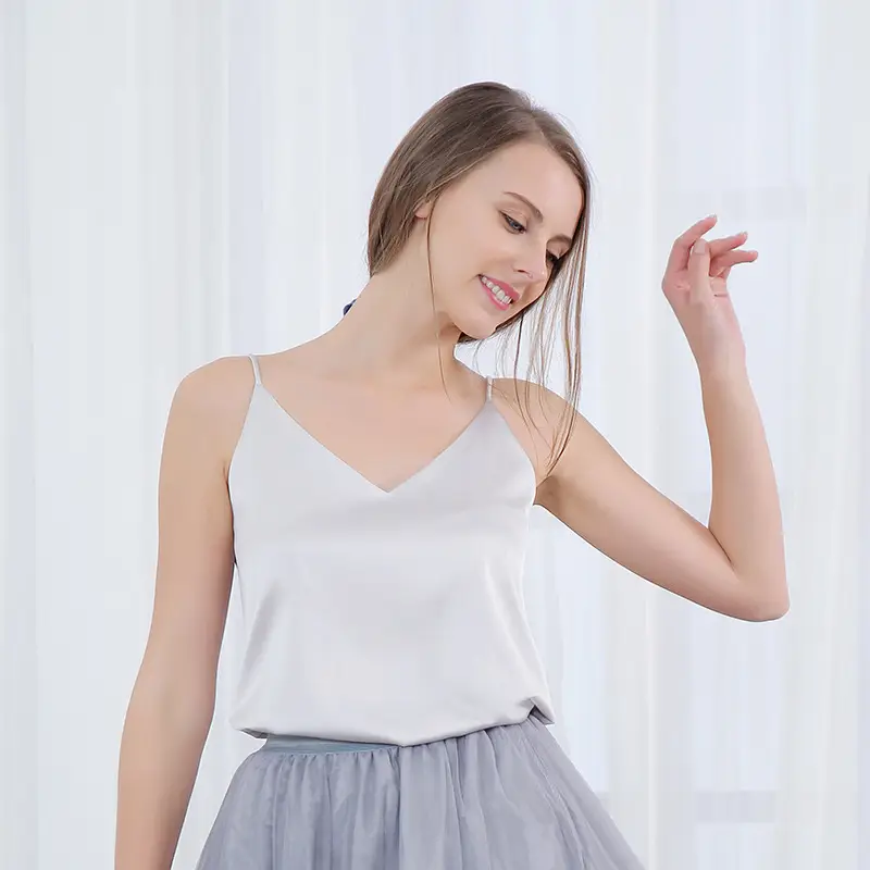 Green V-Neck Silk Camisole Women Plus Size Summer - Image 4