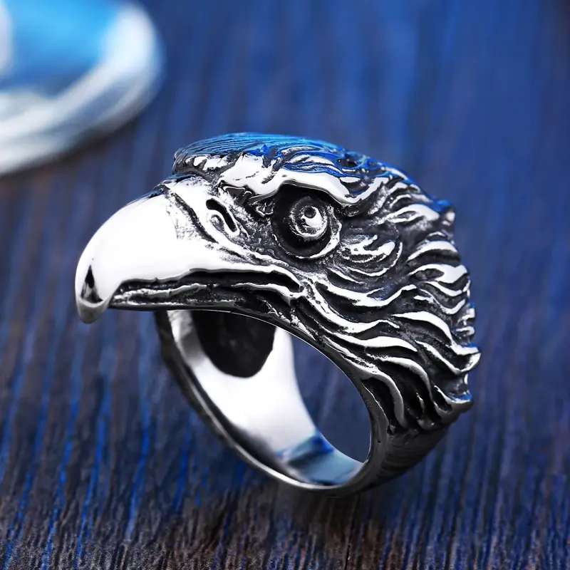 Beier Vintage Eagle Head Ring for Men Titanium Steel