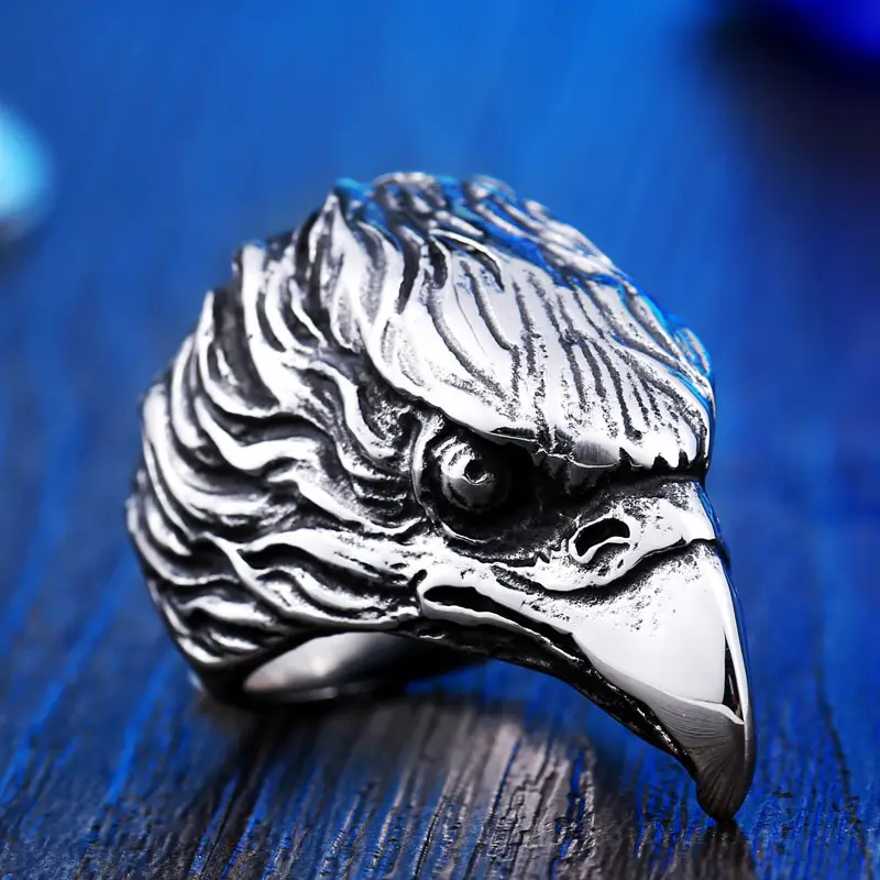 Beier Vintage Eagle Head Ring for Men Titanium Steel