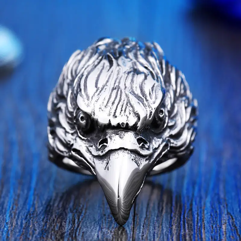 Beier Vintage Eagle Head Ring for Men Titanium Steel