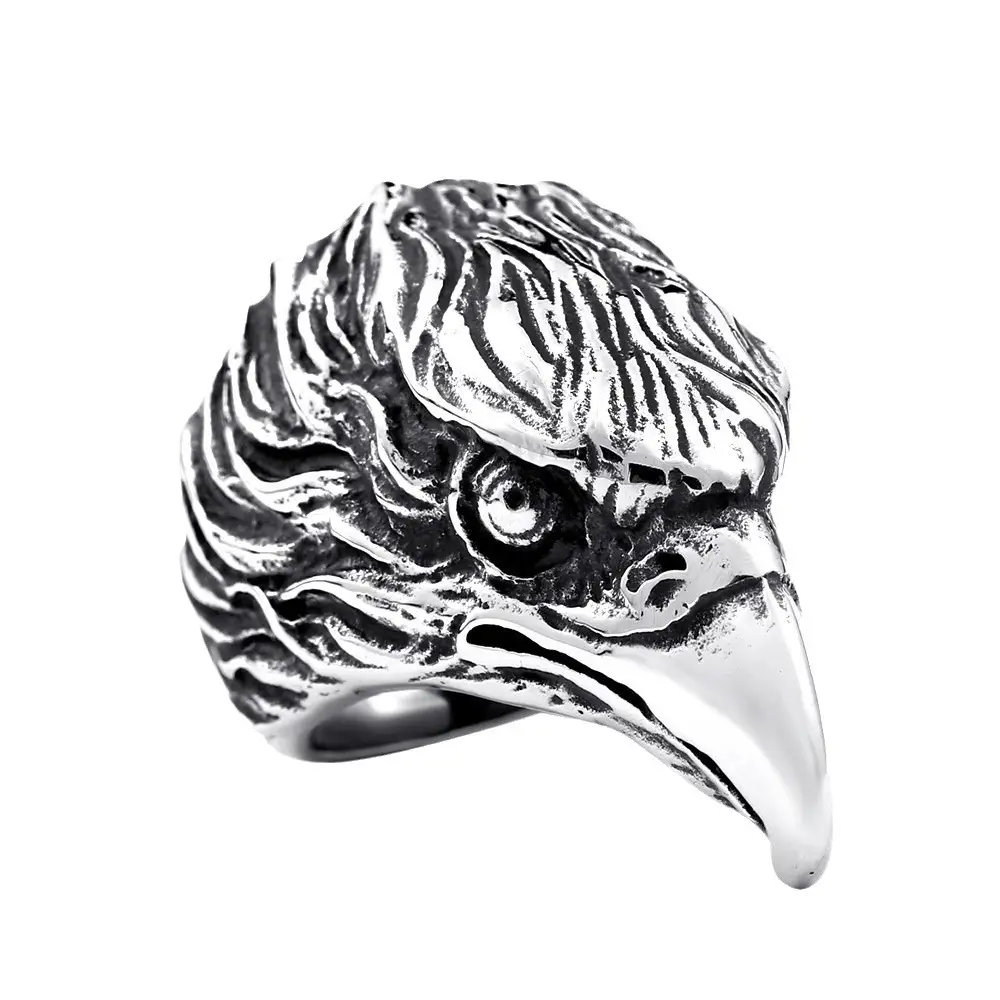 Beier Vintage Eagle Head Ring for Men Titanium Steel