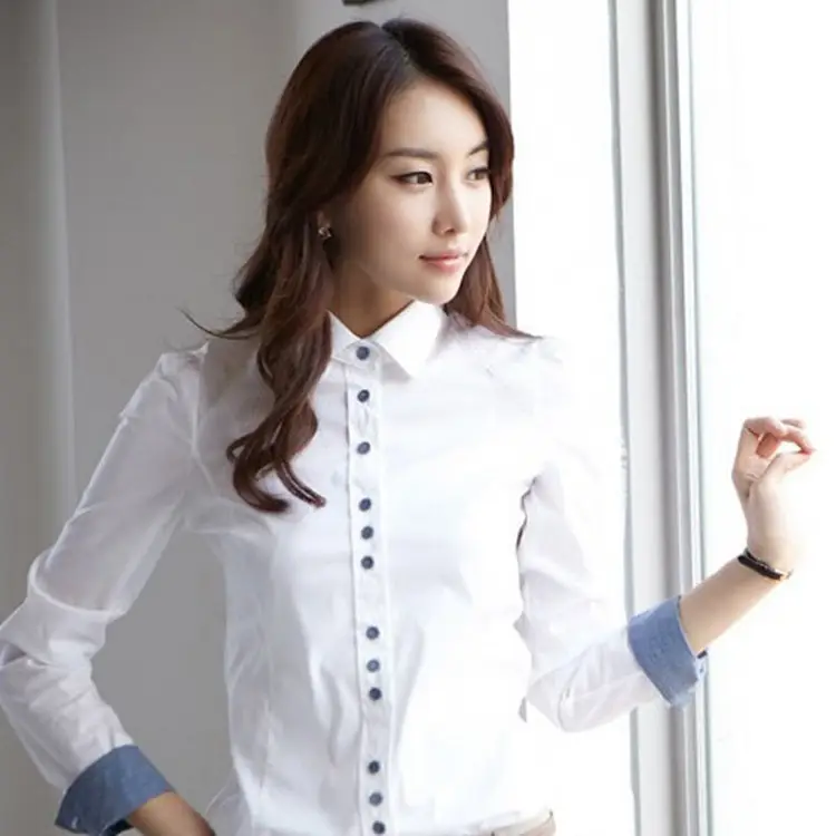 White Long-Sleeve Slim Fit Shirt for Women Autumn - Image 2