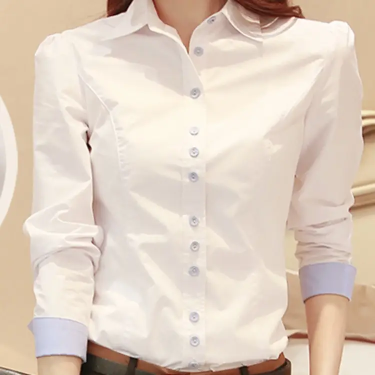 White Long-Sleeve Slim Fit Shirt for Women Autumn - Image 5