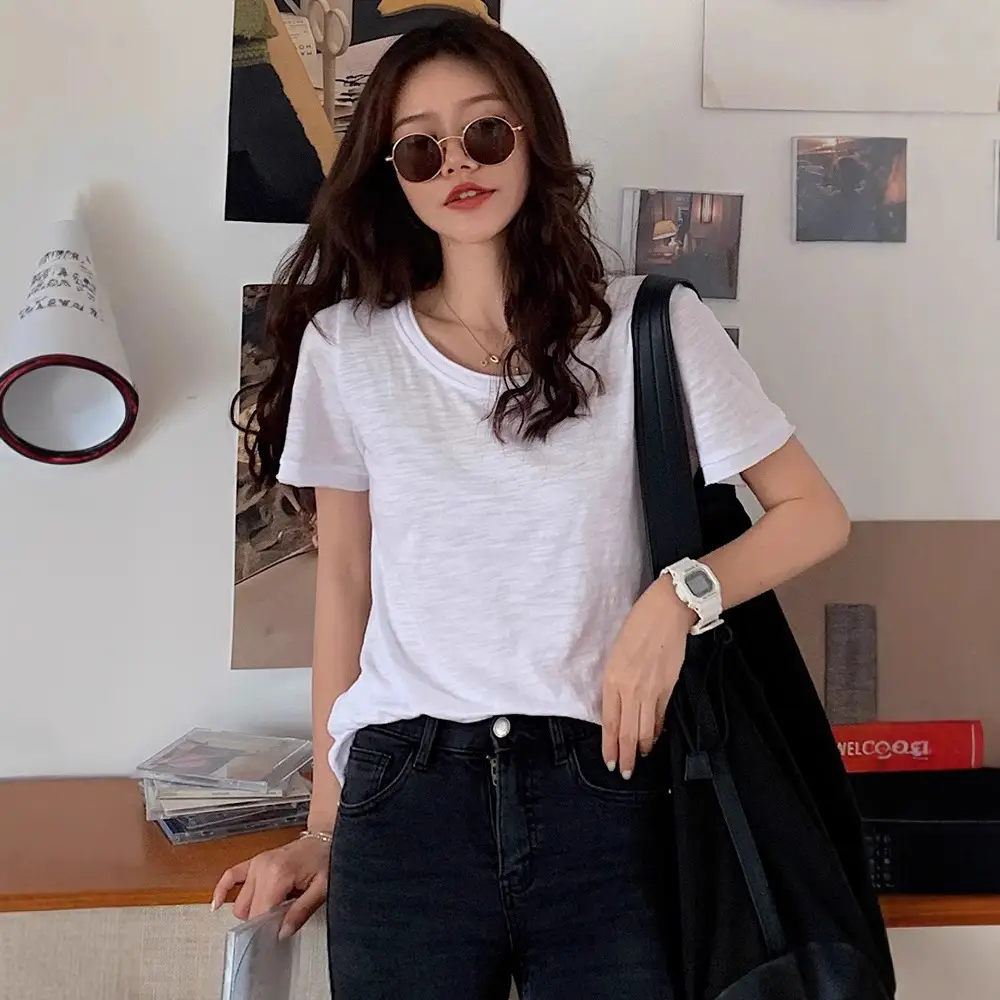 Women's Grey Loose T-Shirt Summer 2025 Lazy Style - Image 6