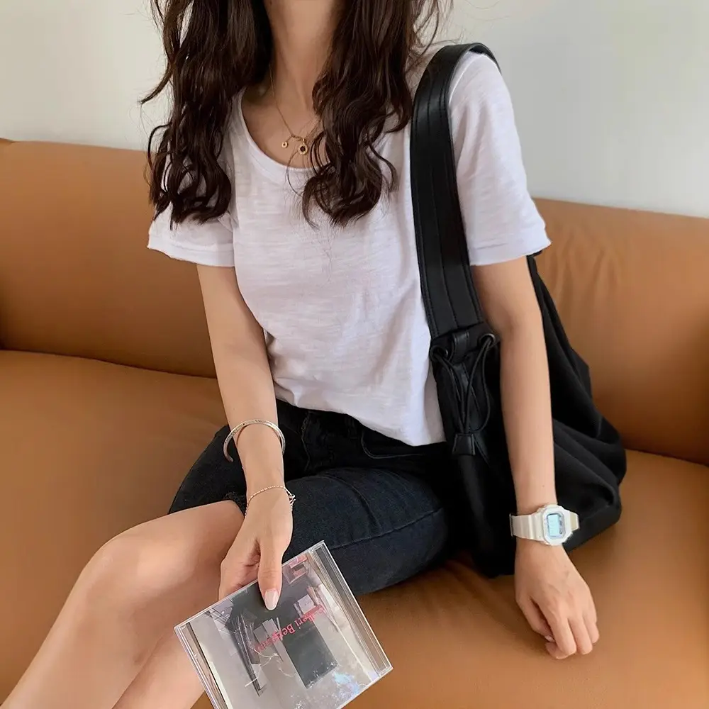 Women's Grey Loose T-Shirt Summer 2025 Lazy Style - Image 7