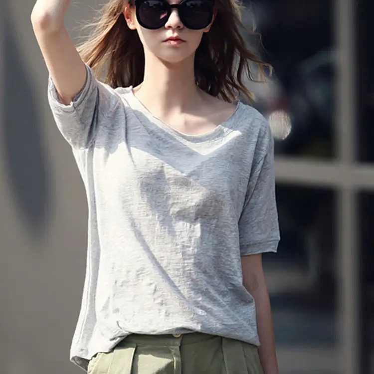 Women's Grey Loose T-Shirt Summer 2025 Lazy Style - Image 9