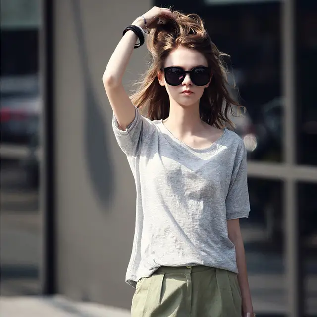 Women's Grey Loose T-Shirt Summer 2025 Lazy Style - Image 2