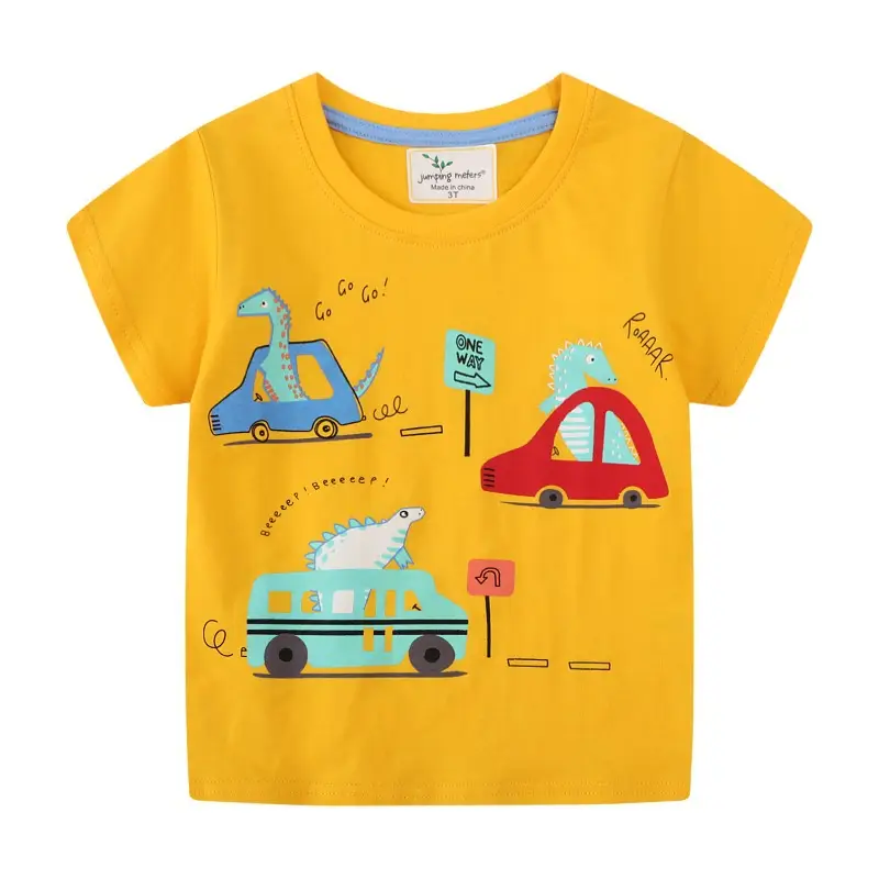 Yellow Kids T-Shirt with Car Print for Boys - Image 2