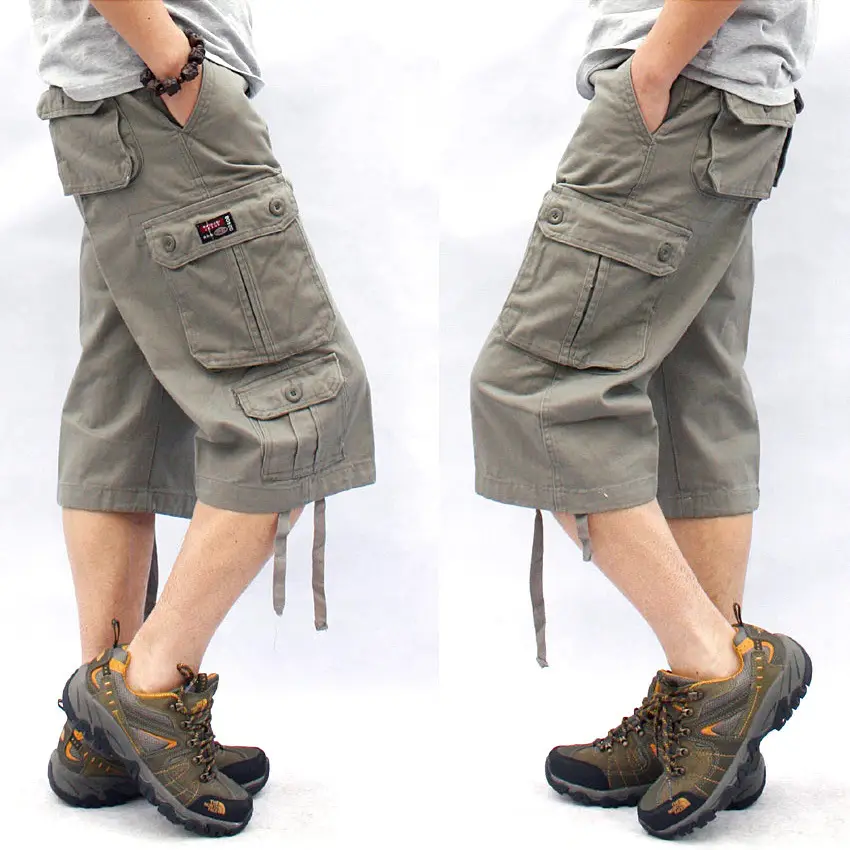 Men's Brown Multi-Pocket Cargo Shorts with Drawstring - Image 8