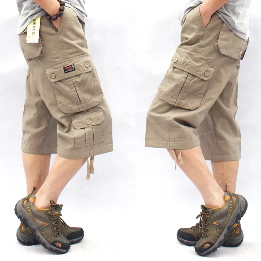 Men's Brown Multi-Pocket Cargo Shorts with Drawstring - Image 9