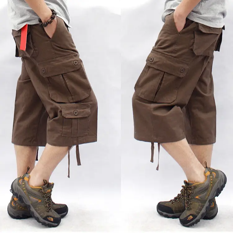 Men's Brown Multi-Pocket Cargo Shorts with Drawstring - Image 10