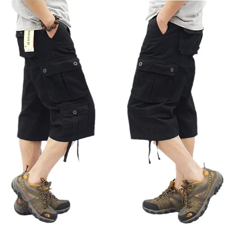 Men's Brown Multi-Pocket Cargo Shorts with Drawstring - Image 11