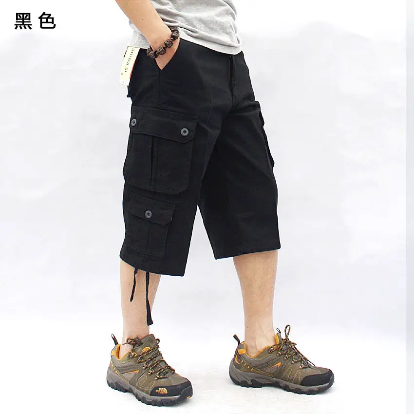 Men's Brown Multi-Pocket Cargo Shorts with Drawstring - Image 3