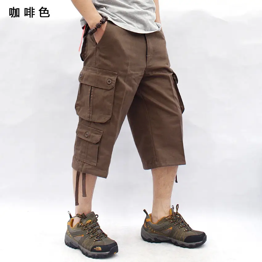 Men's Brown Multi-Pocket Cargo Shorts with Drawstring - Image 6