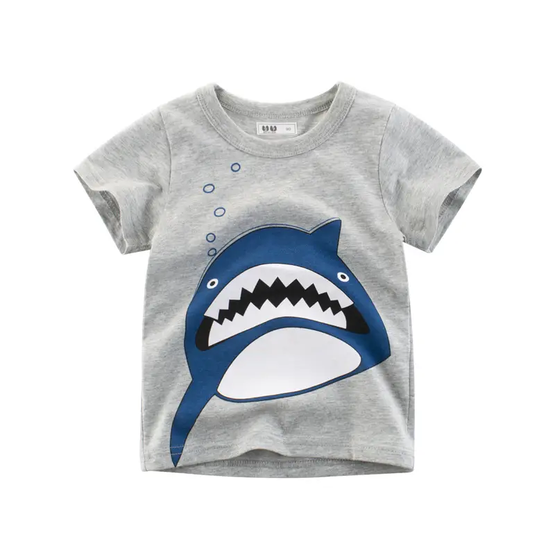 Kids Shark Graphic T-Shirt Grey Short Sleeve Round Neck - Image 2