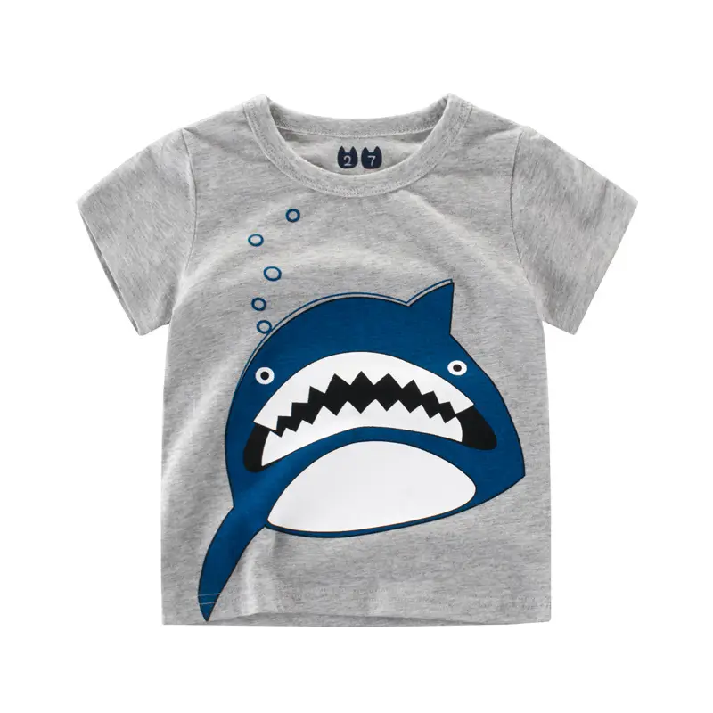 Kids Shark Graphic T-Shirt Grey Short Sleeve Round Neck - Image 6