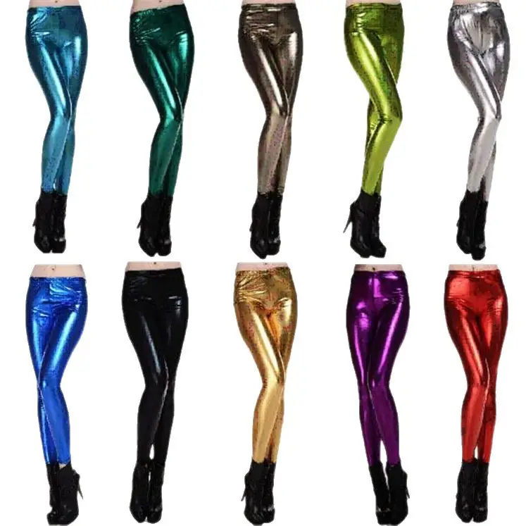 Golden Metallic Tight Fit Leggings with High Heels - Image 16