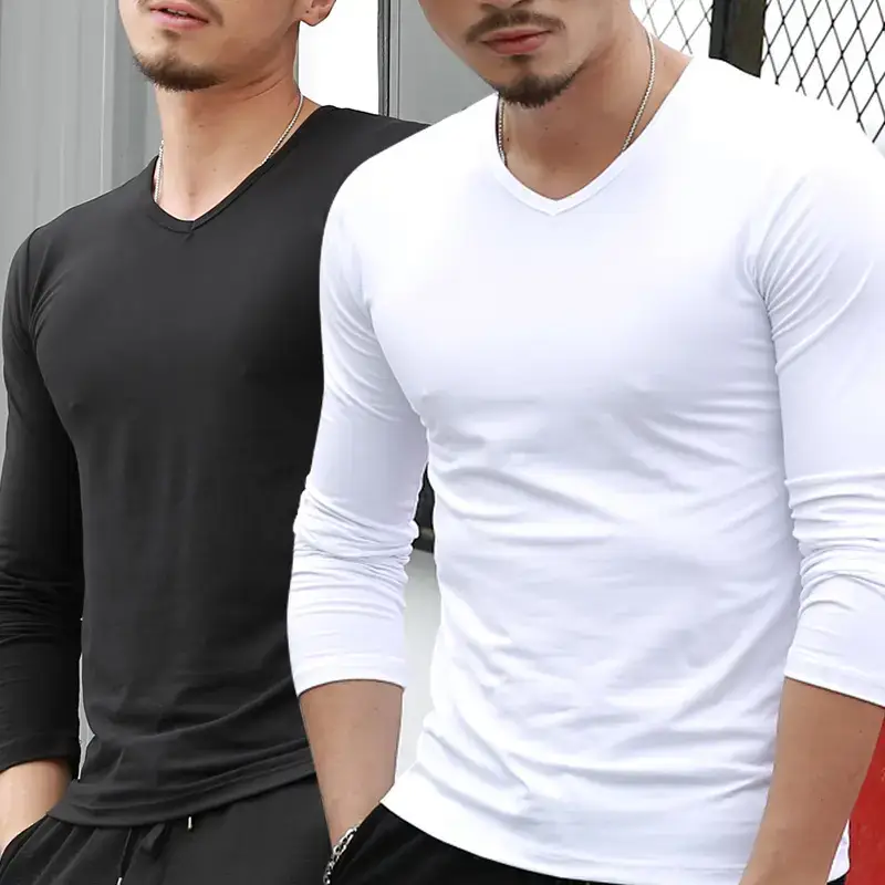 Men's Red Long Sleeve V-Neck T-Shirt - Image 6
