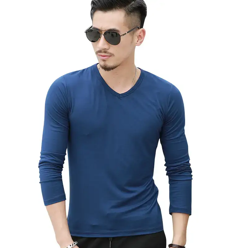 Men's Red Long Sleeve V-Neck T-Shirt - Image 10