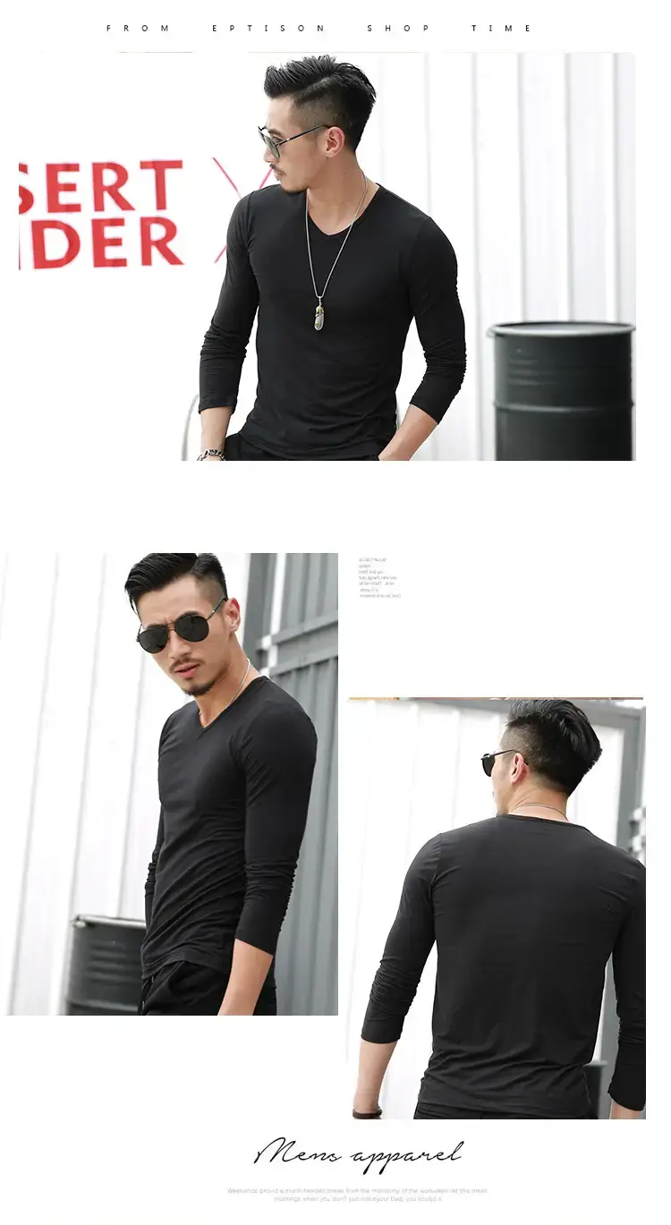 Men's Red Long Sleeve V-Neck T-Shirt — feature 3