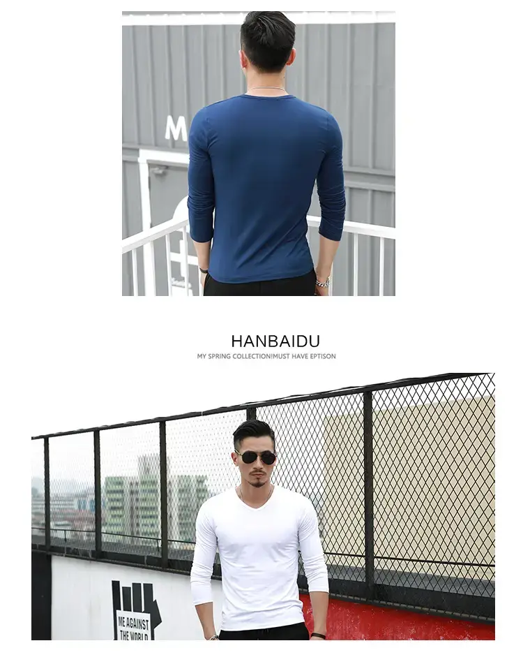 Men's Red Long Sleeve V-Neck T-Shirt — feature 6