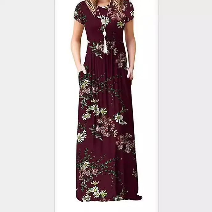 Maroon Floral Print Long Sleeve Casual Dress for Women - Image 9