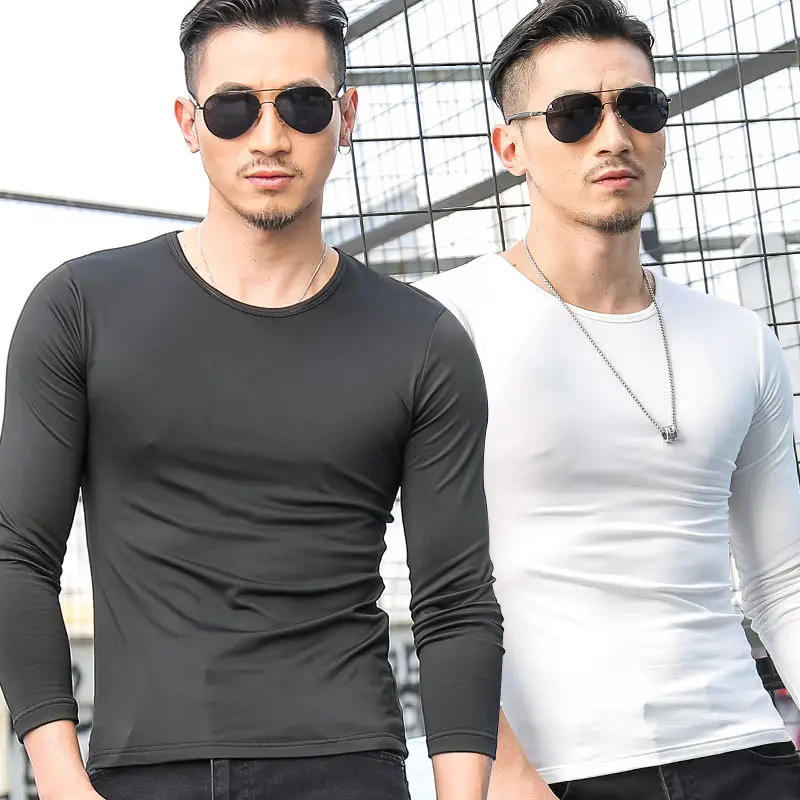 Men V-Neck Long Sleeve T-Shirt Black White - Image 7