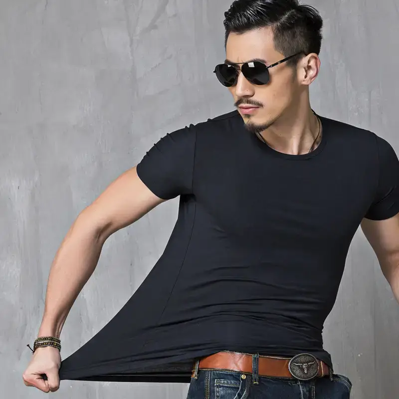 Men V-Neck Short Sleeve T-Shirt Slim Fit Solid Color