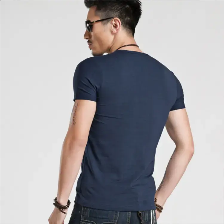 Men V-Neck Short Sleeve T-Shirt Slim Fit Solid Color