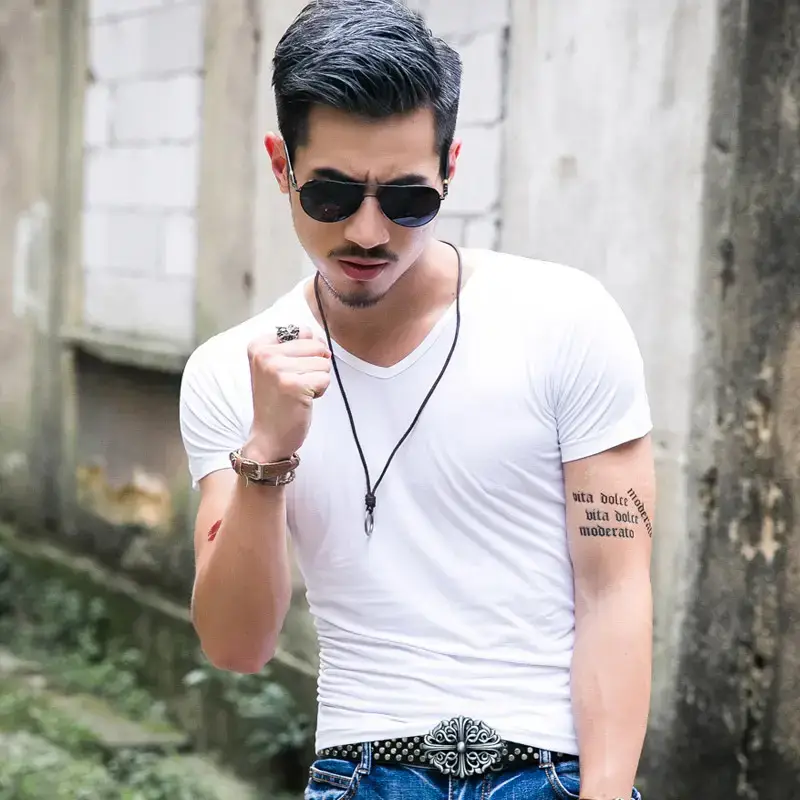 Men V-Neck Short Sleeve T-Shirt Slim Fit Solid Color