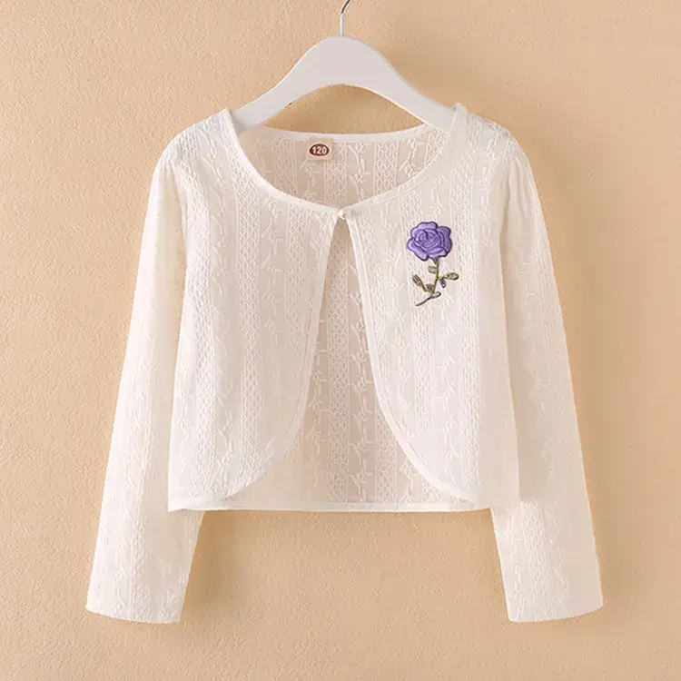 White Embroidered Girl's Cotton Shawl Coat - Image 2