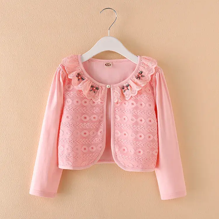 White Embroidered Girl's Cotton Shawl Coat - Image 6