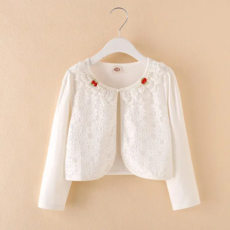 White Embroidered Girl's Cotton Shawl Coat - Image 7