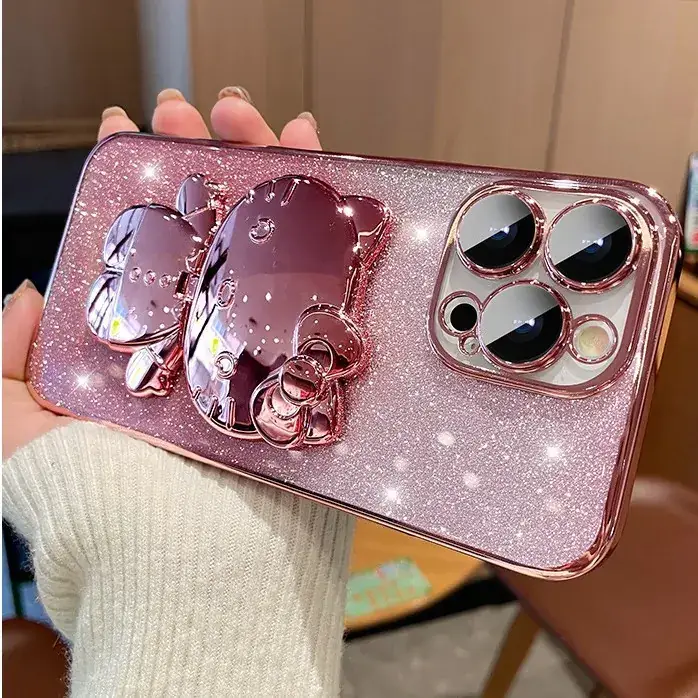 Gradient Glitter iPhone Case with Makeup Mirror Design - Image 9