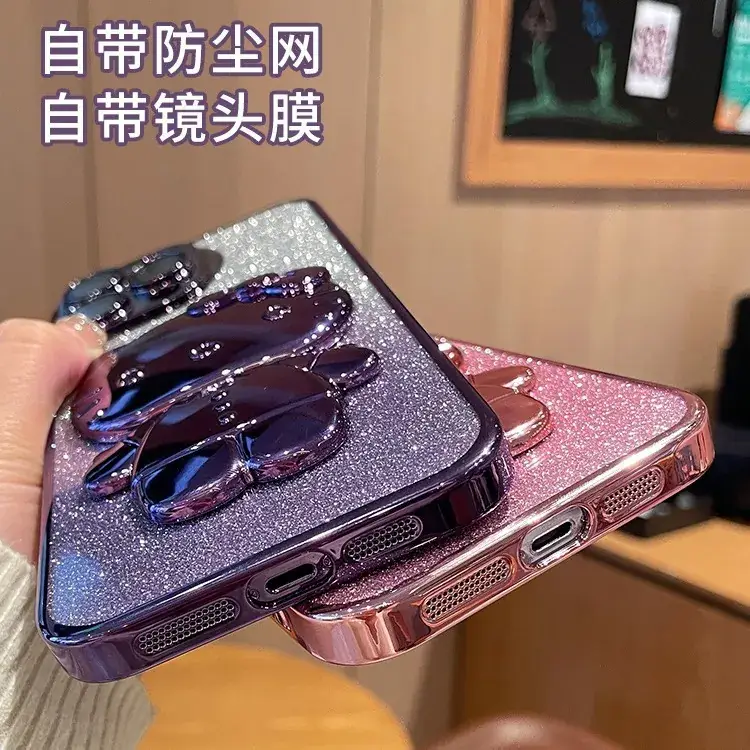 Gradient Glitter iPhone Case with Makeup Mirror Design - Image 11