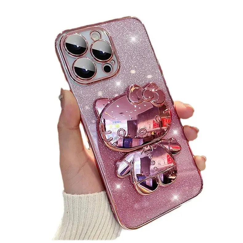 Gradient Glitter iPhone Case with Makeup Mirror Design - Image 12