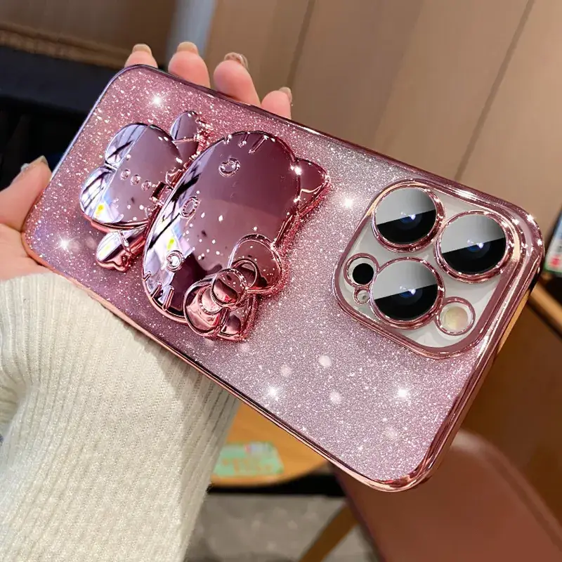 Gradient Glitter iPhone Case with Makeup Mirror Design - Image 2