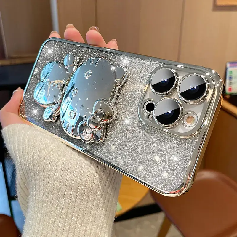 Gradient Glitter iPhone Case with Makeup Mirror Design - Image 4