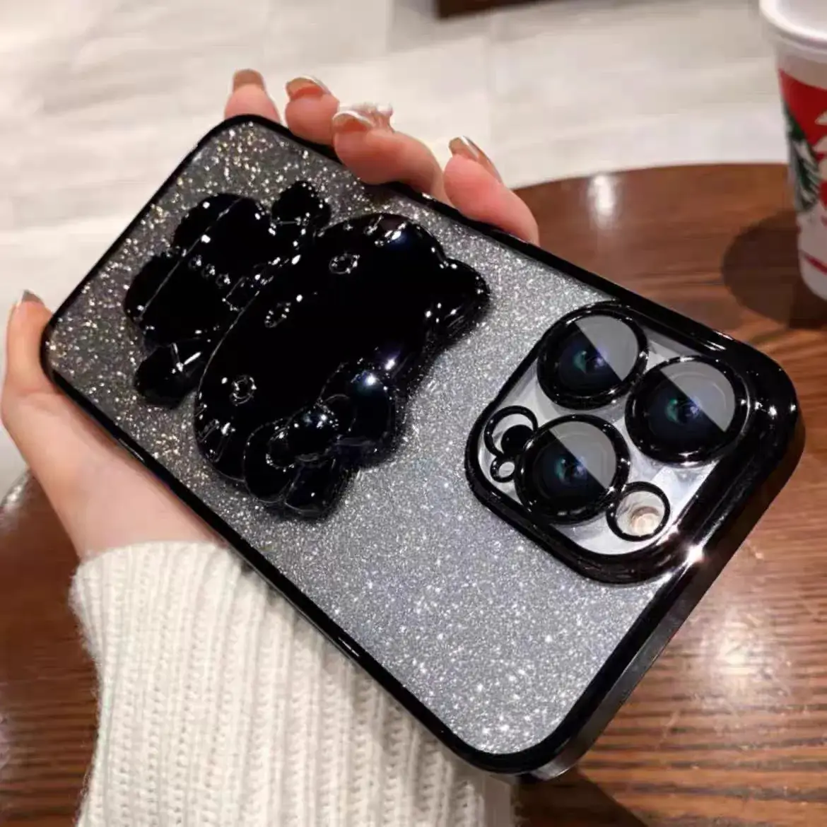 Gradient Glitter iPhone Case with Makeup Mirror Design - Image 6