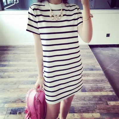 Women Striped T-Shirt Dress 2022 Summer Korean Style - Image 3