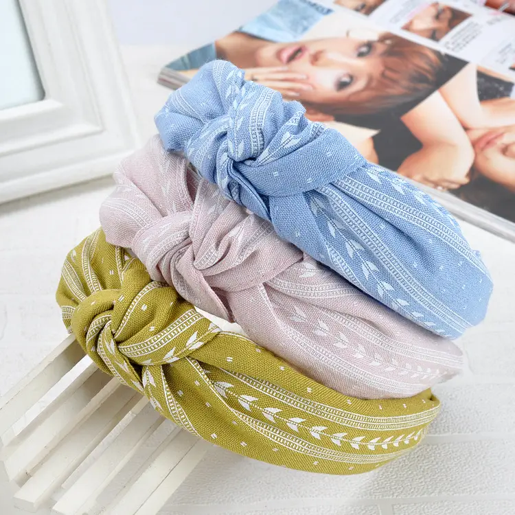 Korean Fabric Bow Hairband Set Blue Gray Wholesale