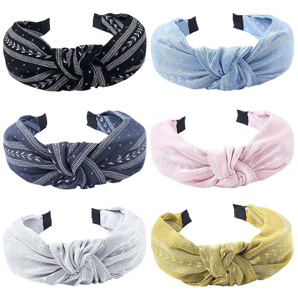 Korean Fabric Bow Hairband Set Blue Gray Wholesale